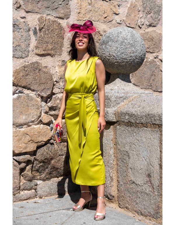 Vestido midi de fiesta lima con falda cruzada anudada