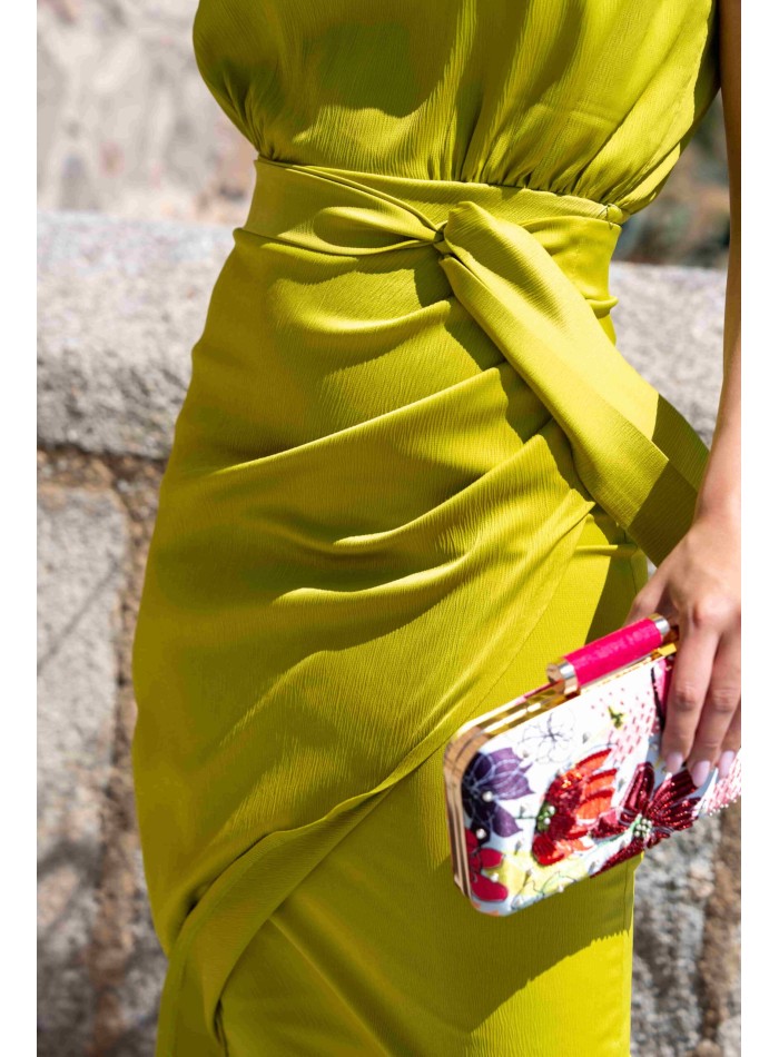 Robe de soirée midi en citron vert avec jupe...