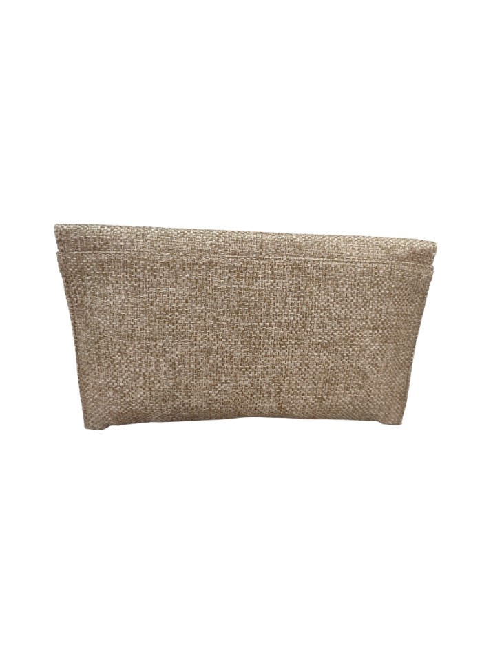 Cartera de fiesta en yute beige con piedra morada