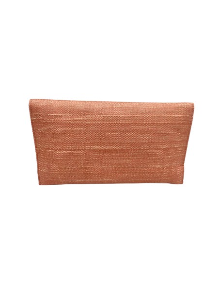 Cartera de fiesta de yute naranja con cierre piedra