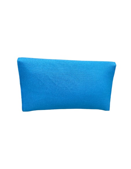 Portefeuille en raphia bleu avec fermoir en pierre aigue-marine