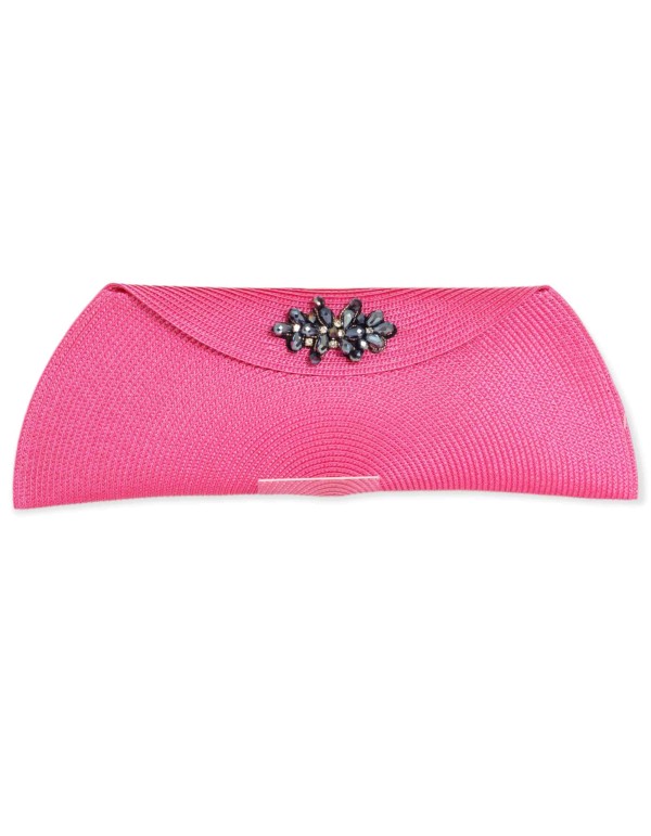 Pochette de fête en raphia fuchsia ornée de strass