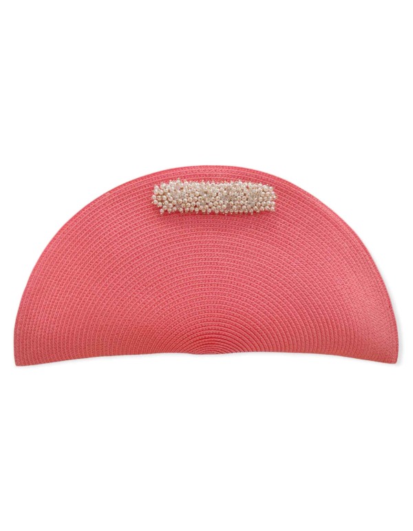 Cartera de fiesta de rafia coral con adorno de pedrería