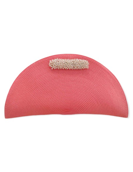 Cartera de fiesta de rafia coral con adorno de pedrería