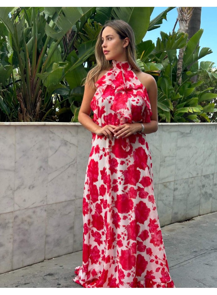 Gown party dress with halter neckline and open...