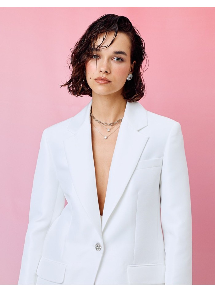 Pantalon de fête blanc à taille haute avec pinces