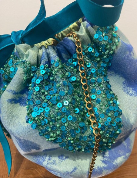 Bonbonnière de fête bleue et verte fantaisie