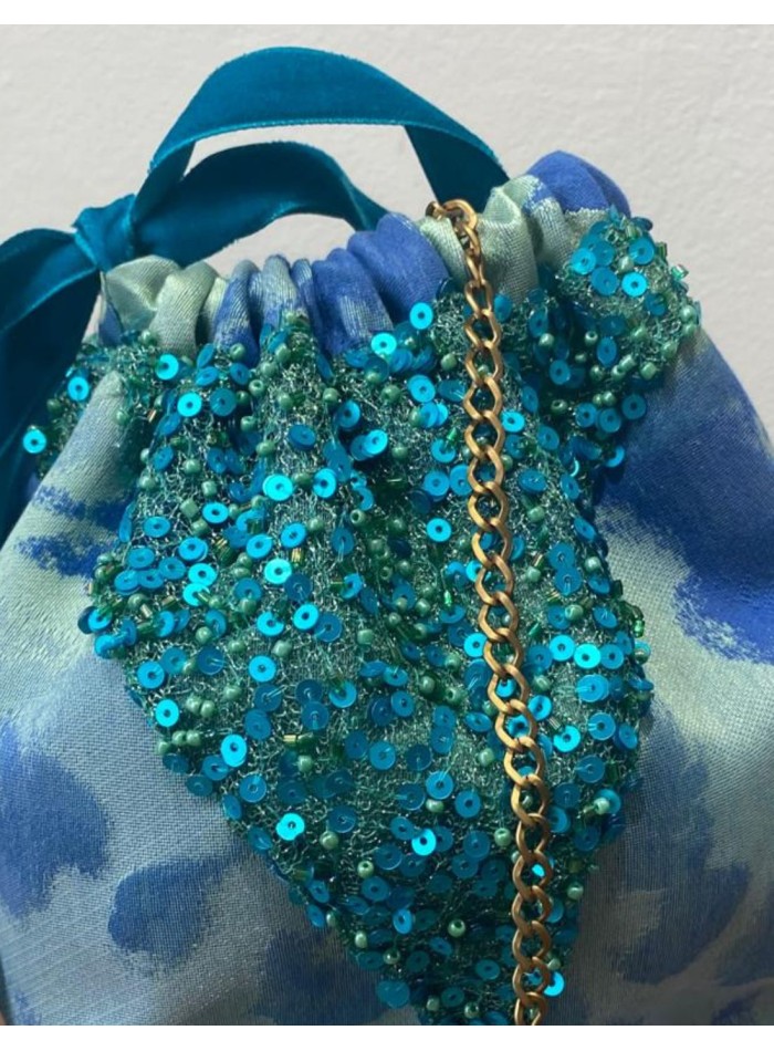 Bonbonnière de fête bleue et verte fantaisie