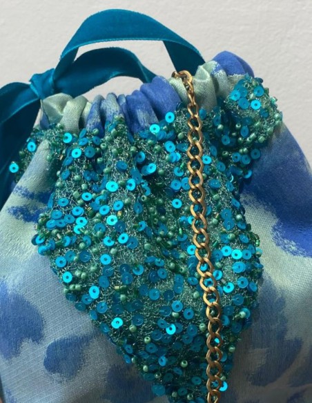 Bonbonnière de fête bleue et verte fantaisie