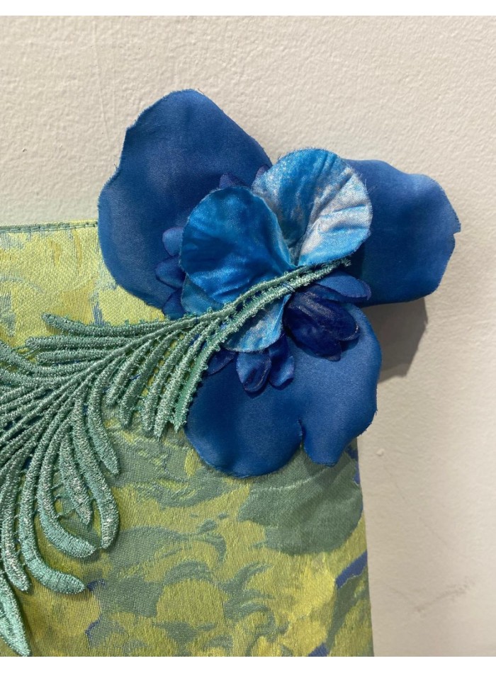 Cartera de fiesta jaquard azul y verde con...