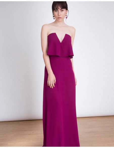 Strapless Long gown with ruffle and V neckline - Amelie Lauren Lynn London - 2