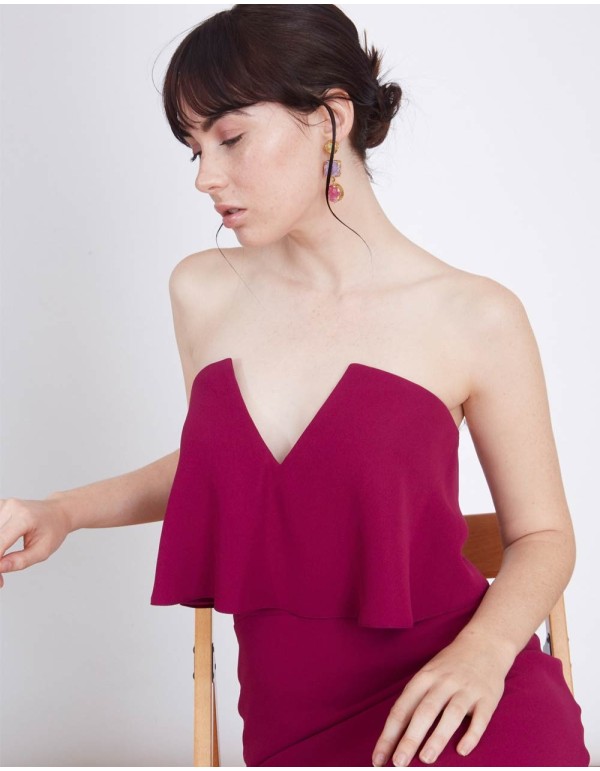 Vestido de fiesta palabra de honor con escote en V Lauren Lynn London buganvilla - INVITADISIMA 2