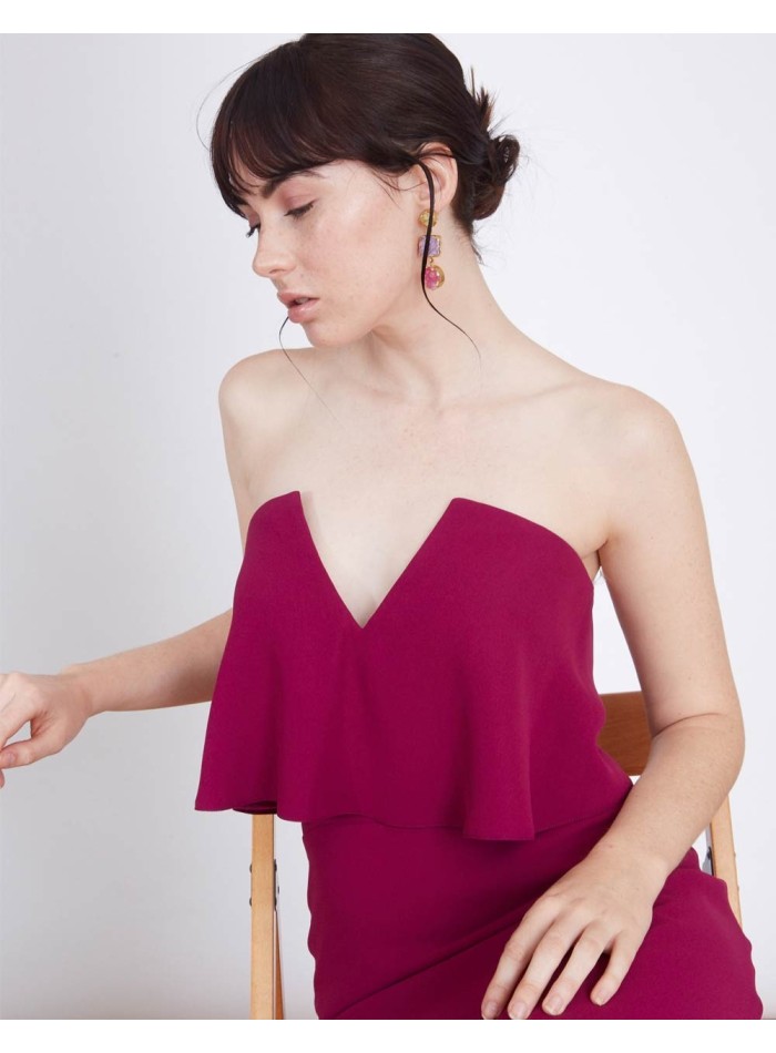 Strapless Long gown with ruffle and V neckline - AmelieLauren Lynn London - 3