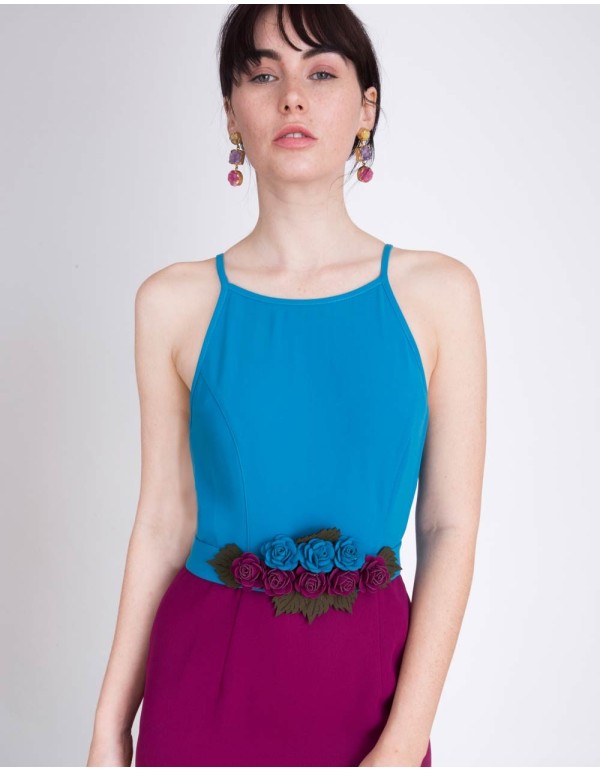 Vestido de fiesta corto color block con cinturon de flores de Lauren Lynn London  - INVITADISIMA