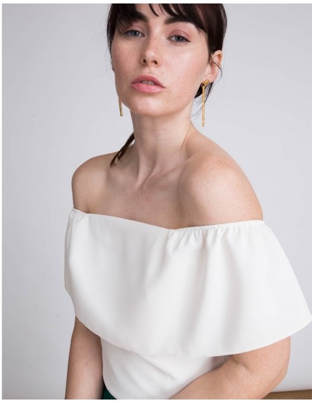 Top de fiesta sin mangas con escote bandeau blanco y lazo en la espalda