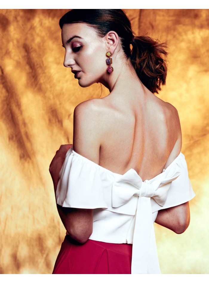 Louisa white party top with bandeau neckline Lauren Lynn London - 2