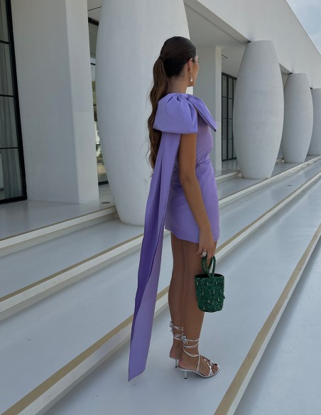 Asymmetric party dress with off-the-shoulder bow - Teresa Andrés Gonzalvo