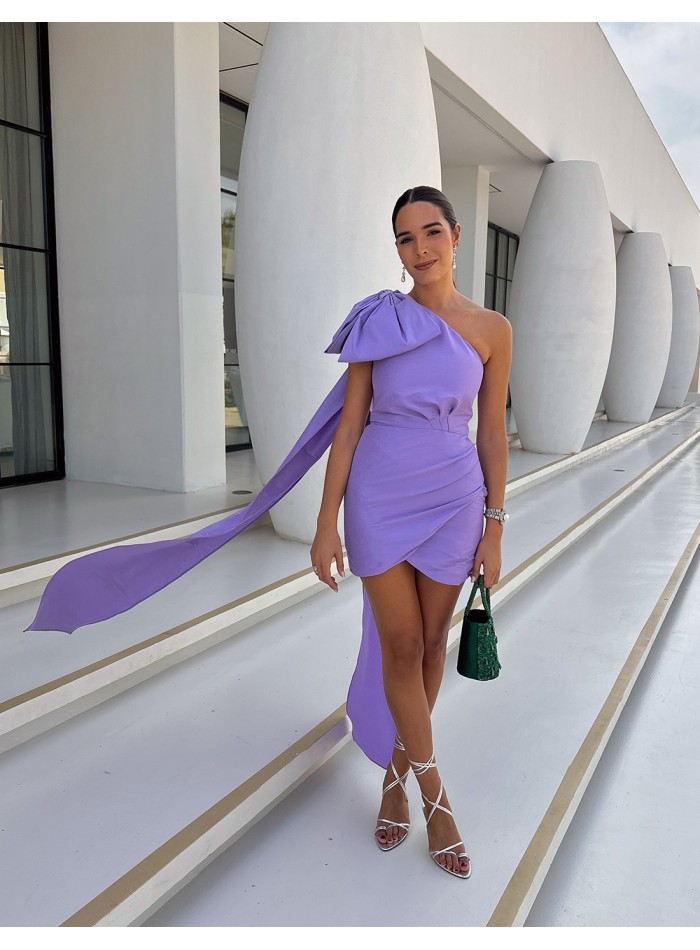 Asymmetric party dress with off-the-shoulder...