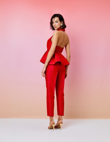 Pantalón largo de fiesta de tiro alto con pinzas y bolsillos