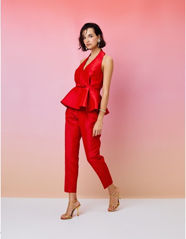 Pantalón largo de fiesta de tiro alto con pinzas y bolsillos