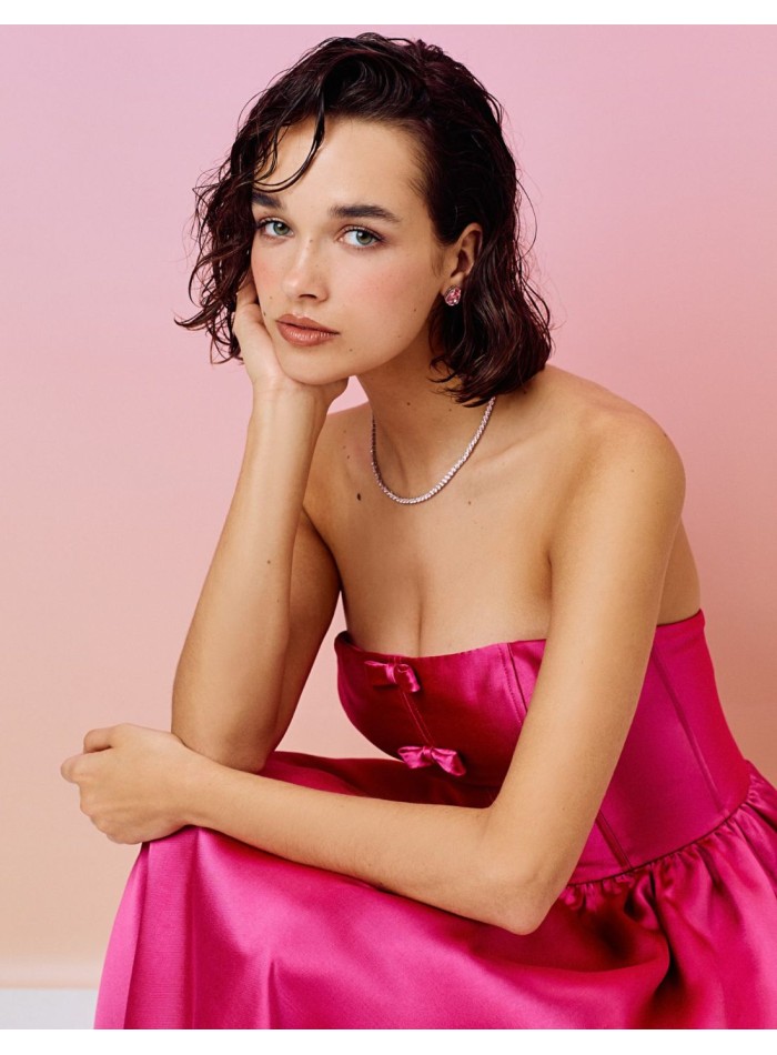 Midi party dress with bandeau neckline and...