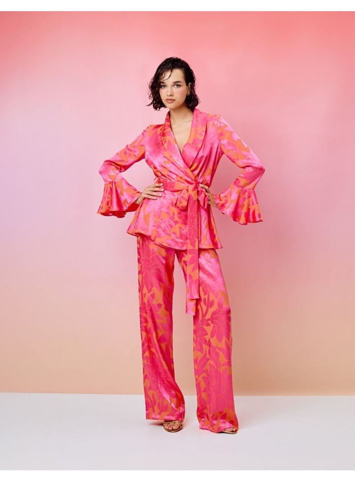 Pantalon de fête long et fluide en tissu imprimé