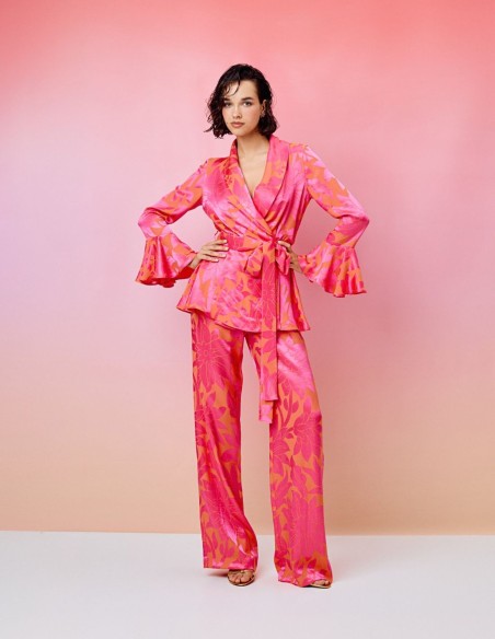 Pantalon de fête long et fluide en tissu imprimé