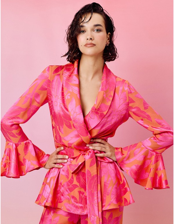 Blouse imprimée de style blazer à manches évasées