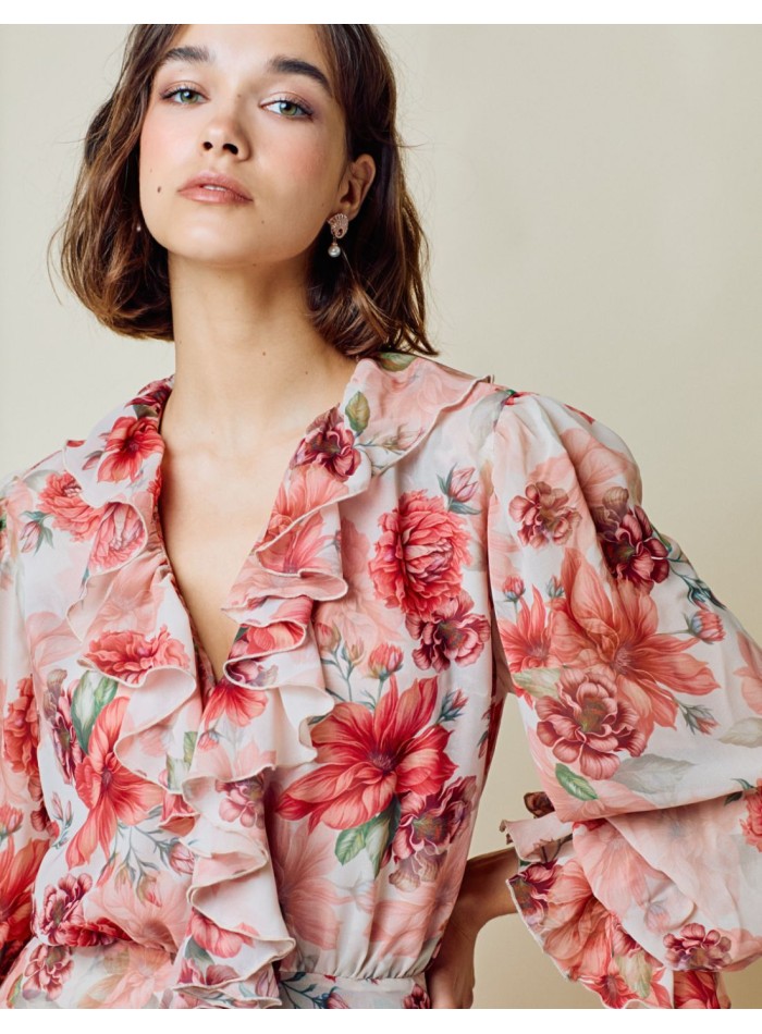 Robe longue de fête fluide à imprimé floral