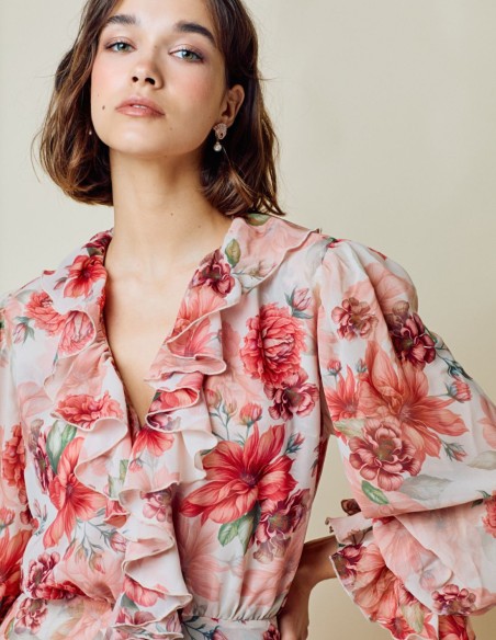 Vestido largo de fiesta vaporoso con estampado floral