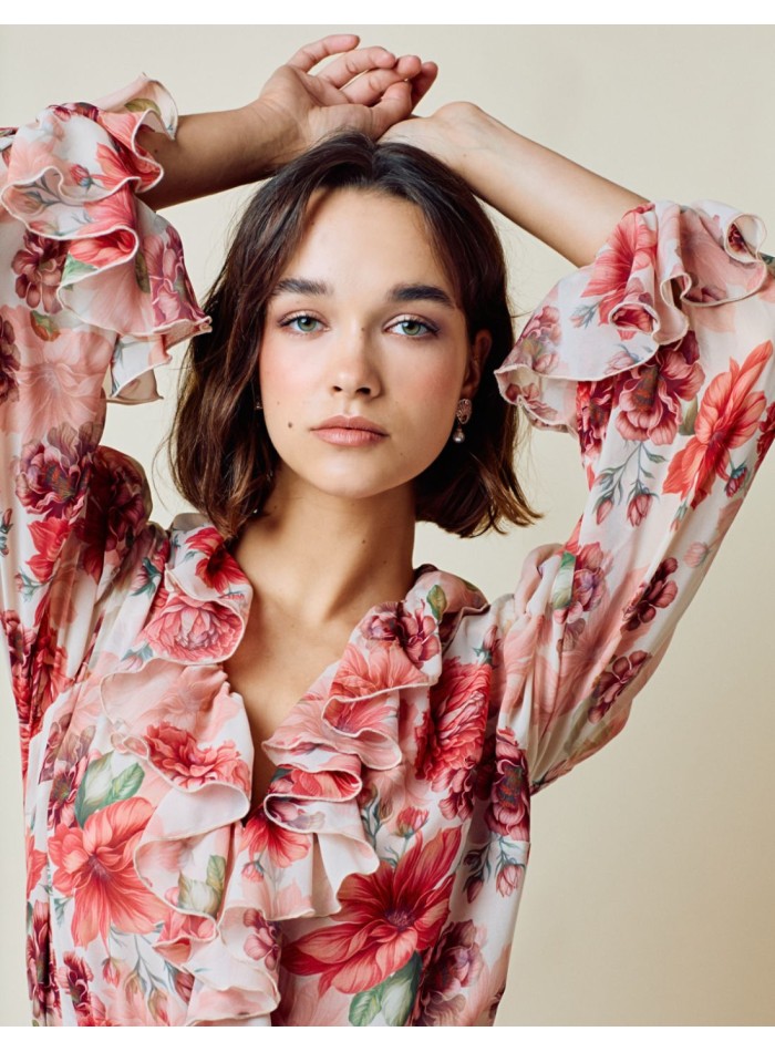 Robe longue de fête fluide à imprimé floral