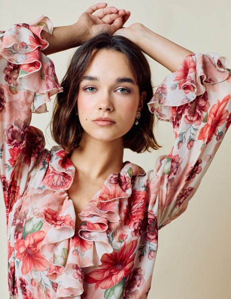 Robe longue de fête fluide à imprimé floral