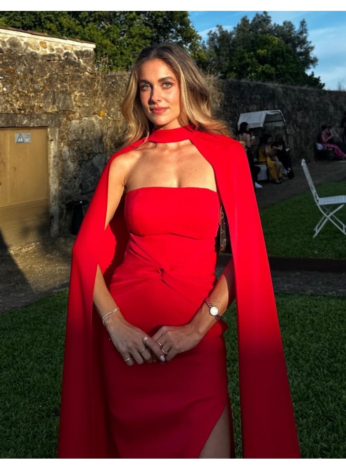 Robe longue de mariage avec ruchés et cape pour...