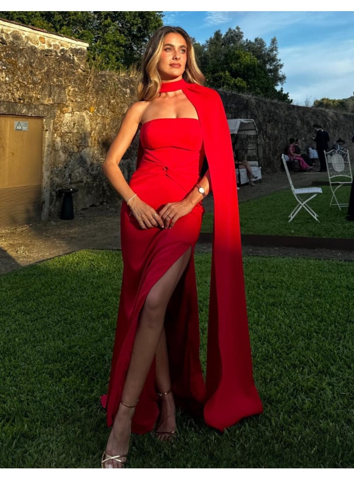 Robe longue de mariage avec ruchés et cape pour...