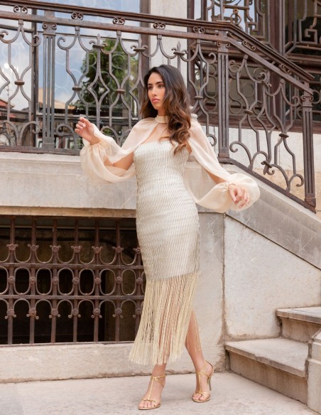 Robe de soirée avec paillettes et manches amovibles en mousseline de soie