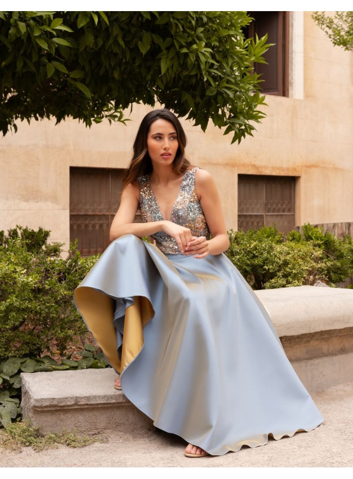 Party dress with sequin bodice and flared skirt