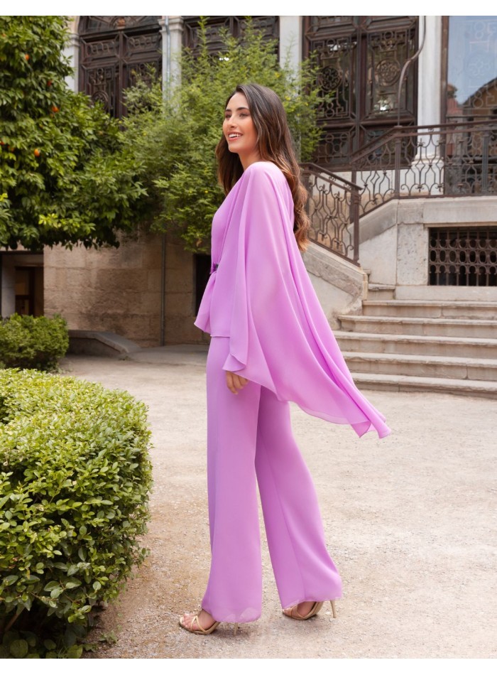 Mauve long party jumpsuit with asymmetrical...