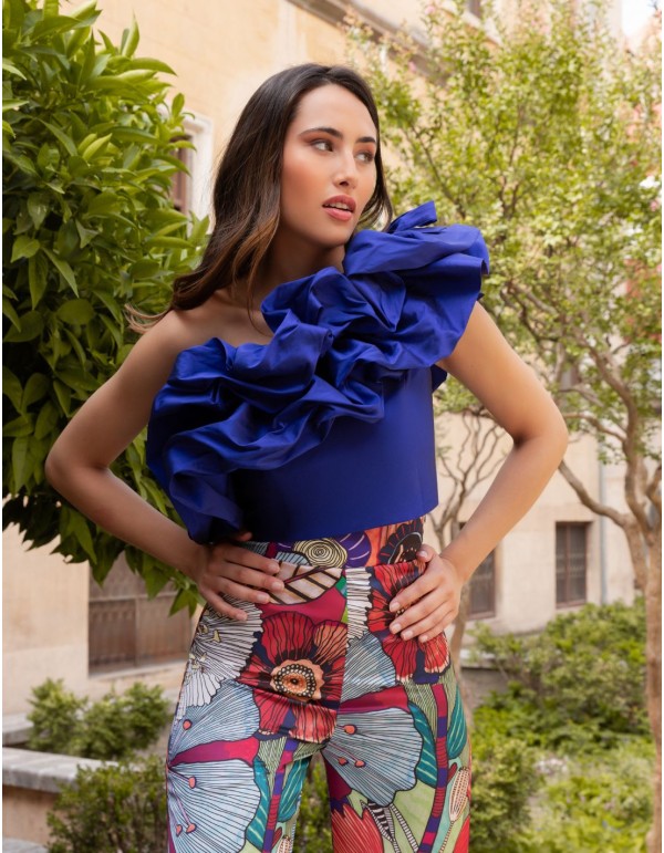 Ensemble Top à maxi volants et pantalon long droit imprimé 2