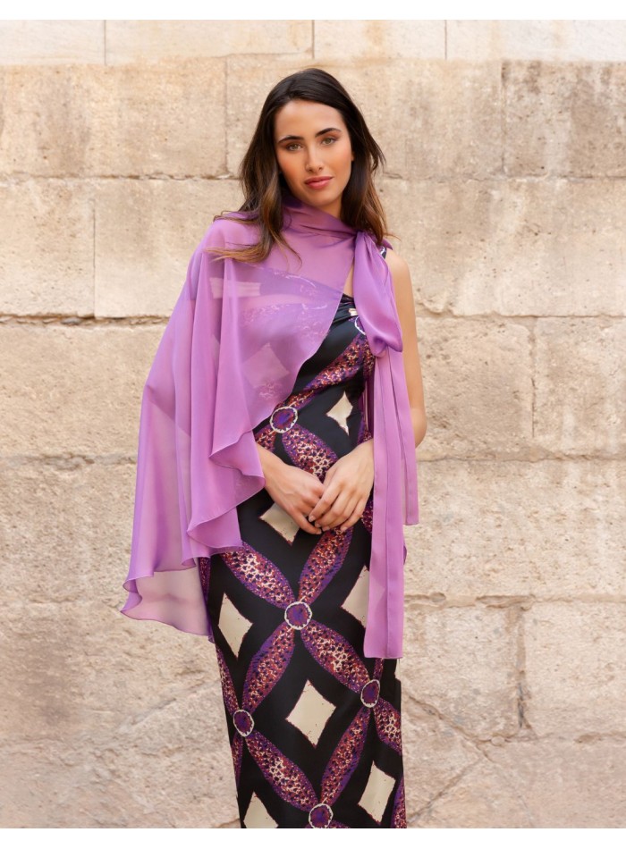 Robe de soirée midi imprimée avec cape en...