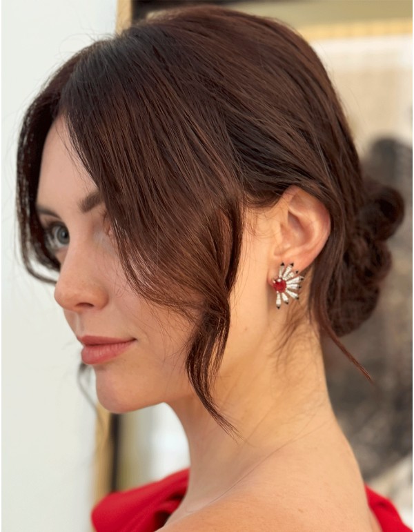 Party earrings with half sun shape and zirconias