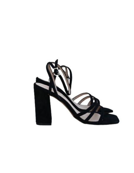 Bicolour party sandal with square suede heel