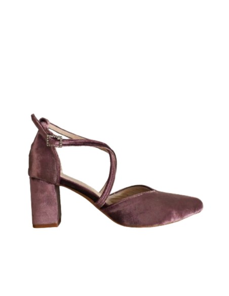 Purple velvet velvet party shoes with wide heels