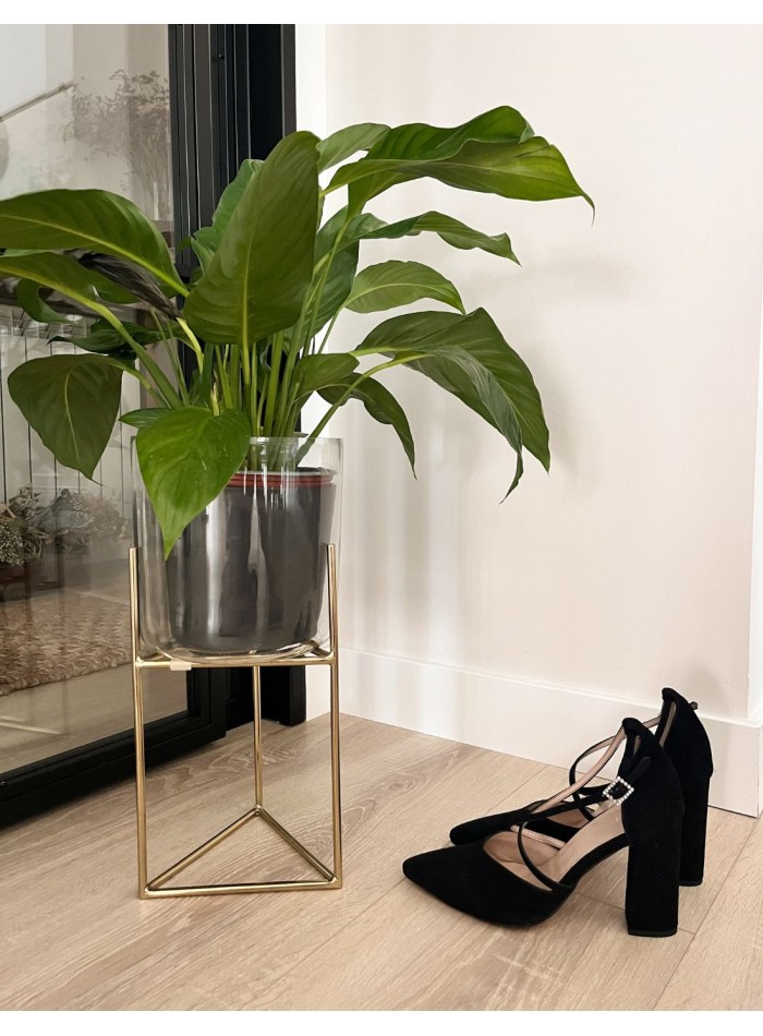 Zapato salón de ante negro con tiras cruzadas