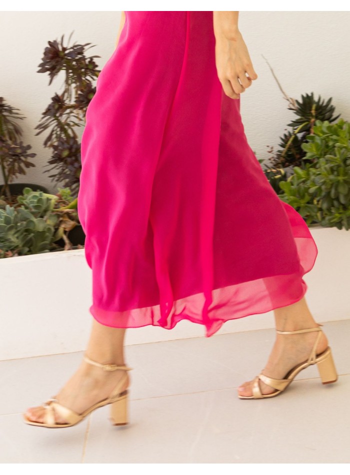 Sandale de soirée en cuir doré avec bracelet à...