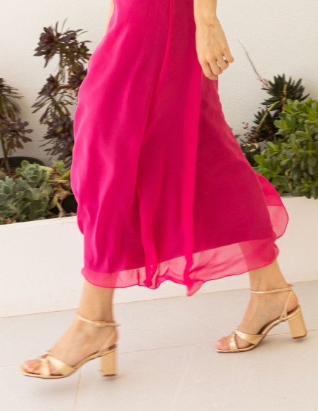 Sandale de soirée en cuir doré avec bracelet à la cheville