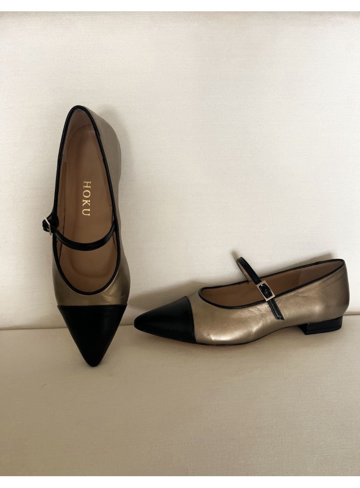 Leather ballerina pumps with metallic details