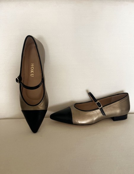 Leather ballerina pumps with metallic details