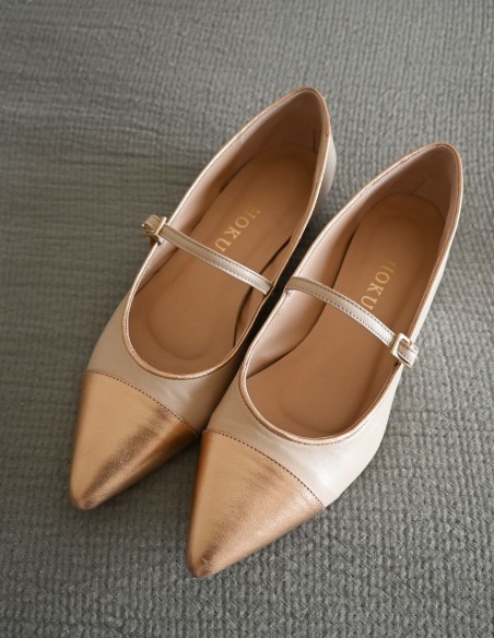 Leather ballerina pumps with metallic details