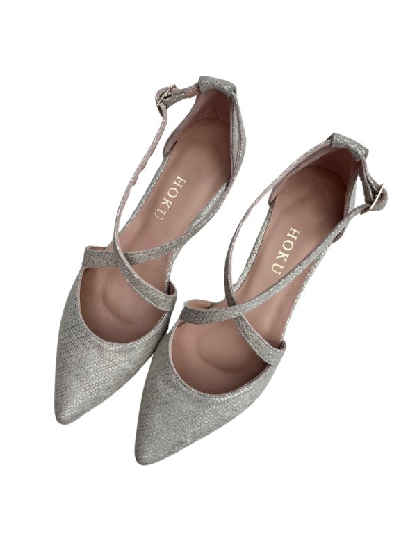 Ballerine plate en cuir avec tissu texturé 2