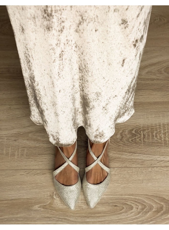 Ballerine plate en cuir avec tissu texturé